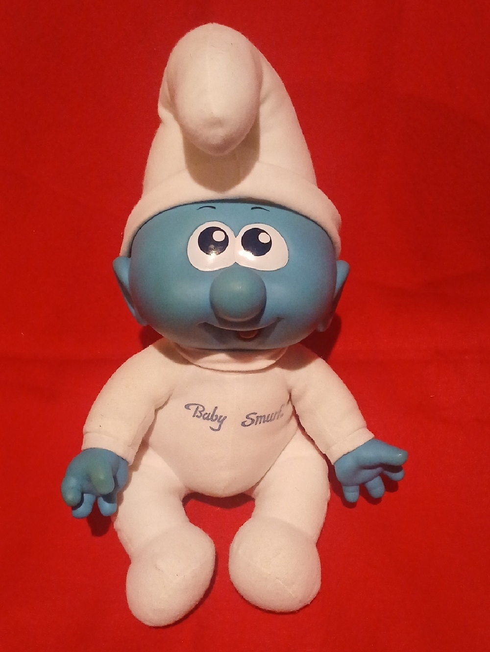 VINTAGE 1984 Baby Smurf Plush Doll - Blue & White Smurf Character